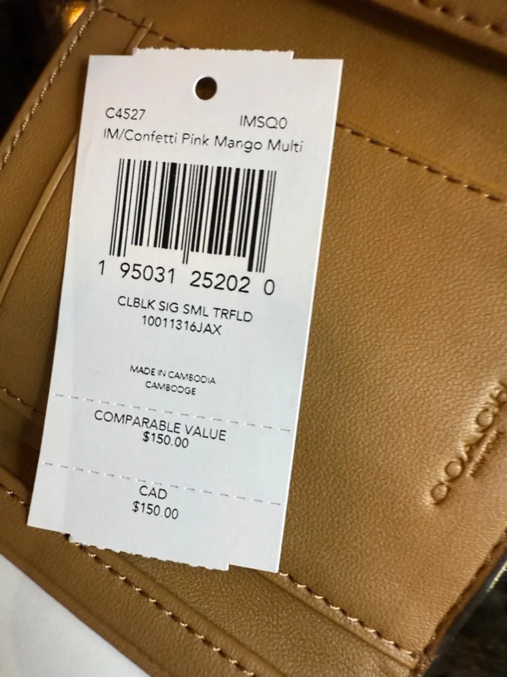 Coach Pink Textured Leather Compact Wallet with Gold Logo